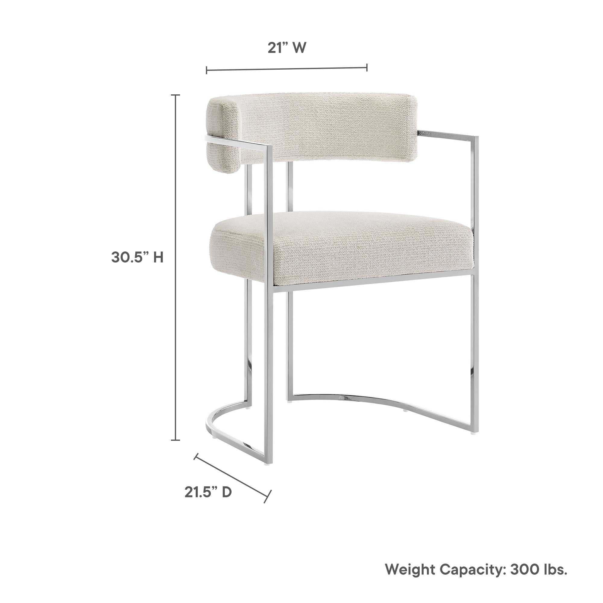 Huron Curved Back Fabric and Metal Dining Accent Chair - Silver Cream