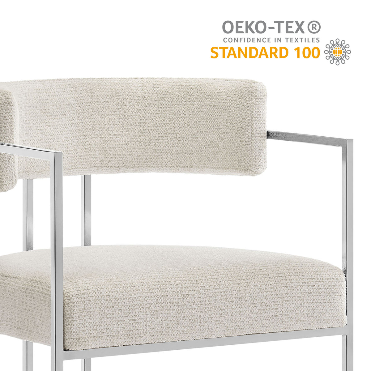 Huron Curved Back Fabric and Metal Dining Accent Chair - Silver Cream