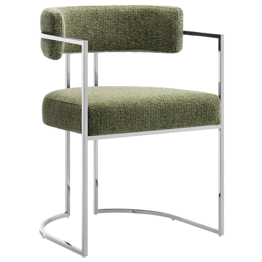 Huron Curved Back Fabric and Metal Dining Accent Chair - Silver Leaf