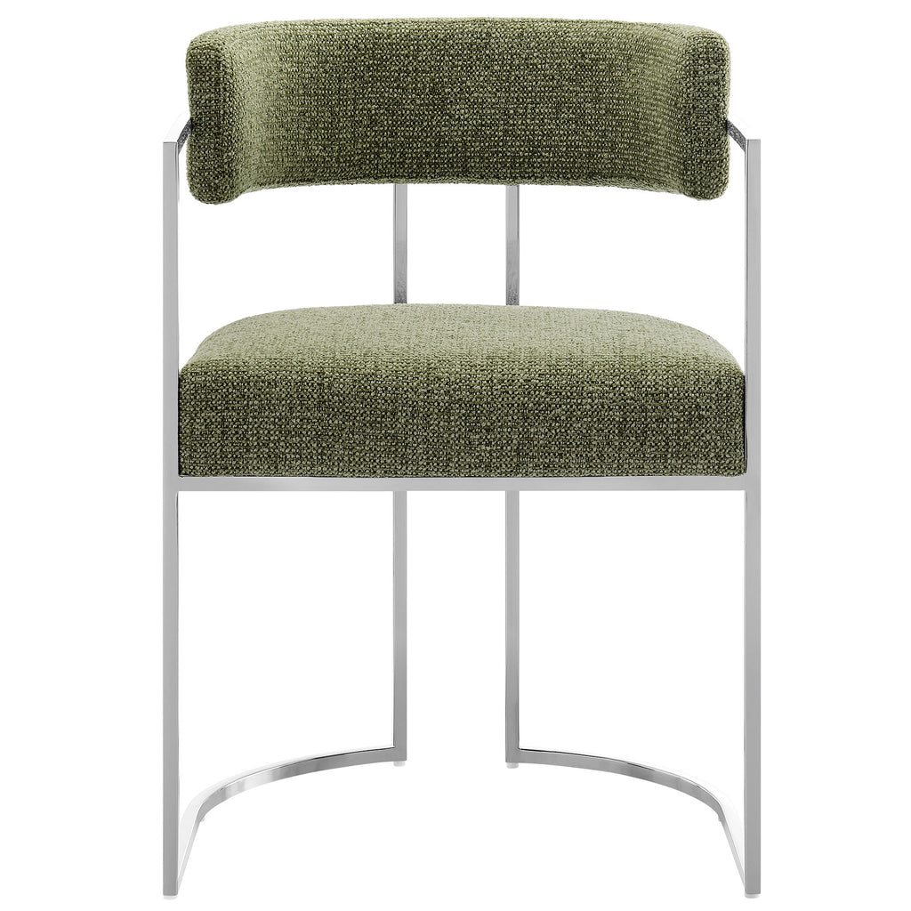 Huron Curved Back Fabric and Metal Dining Accent Chair - Silver Leaf
