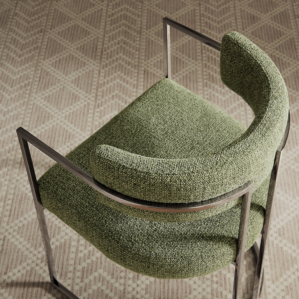 Huron Curved Back Fabric and Metal Dining Accent Chair - Silver Leaf