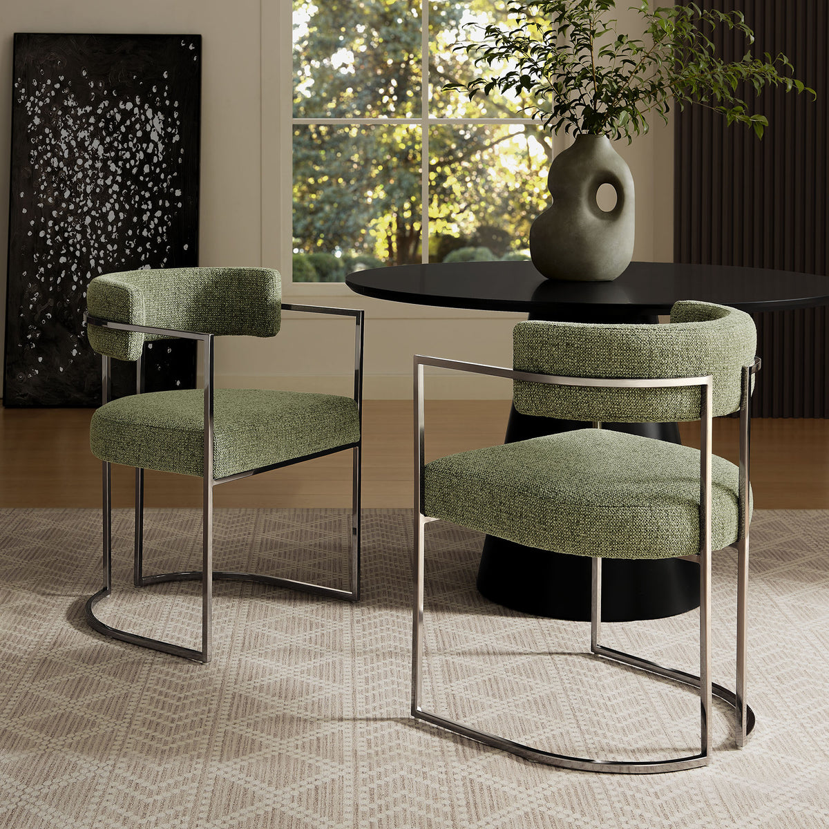 Huron Curved Back Fabric and Metal Dining Accent Chair - Silver Leaf