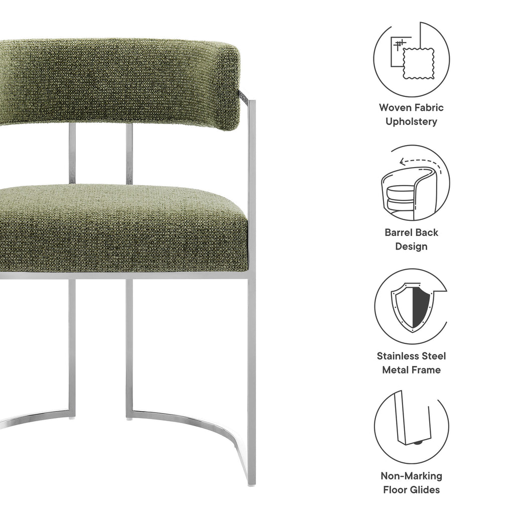 Huron Curved Back Fabric and Metal Dining Accent Chair - Silver Leaf