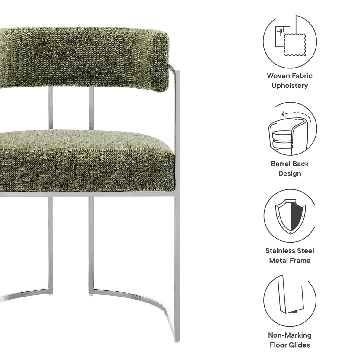 Huron Curved Back Fabric and Metal Dining Accent Chair - Silver Leaf