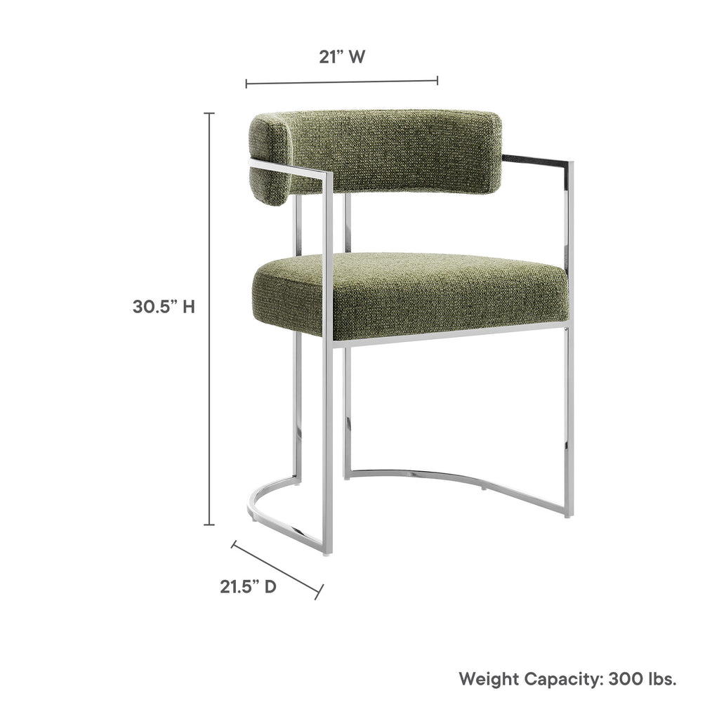 Huron Curved Back Fabric and Metal Dining Accent Chair - Silver Leaf