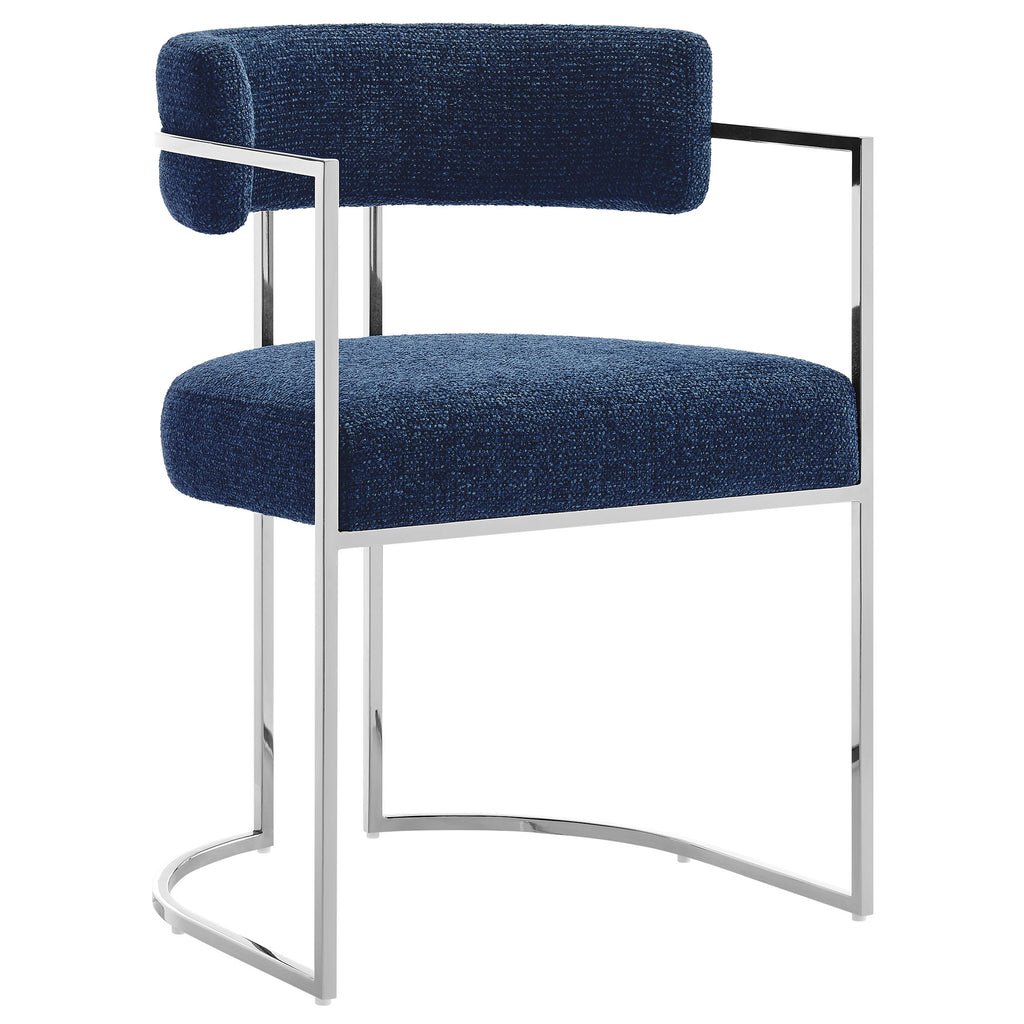 Huron Curved Back Fabric and Metal Dining Accent Chair - Silver Navy