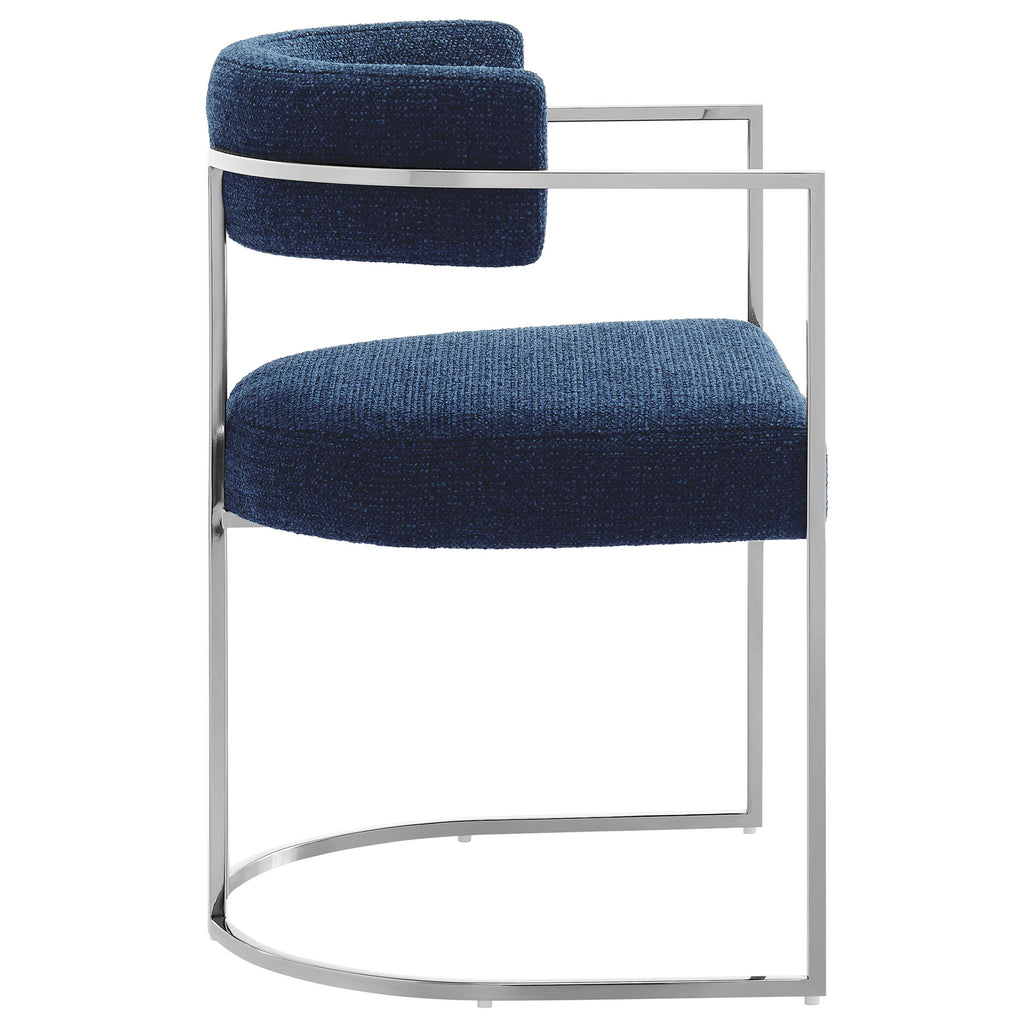 Huron Curved Back Fabric and Metal Dining Accent Chair - Silver Navy