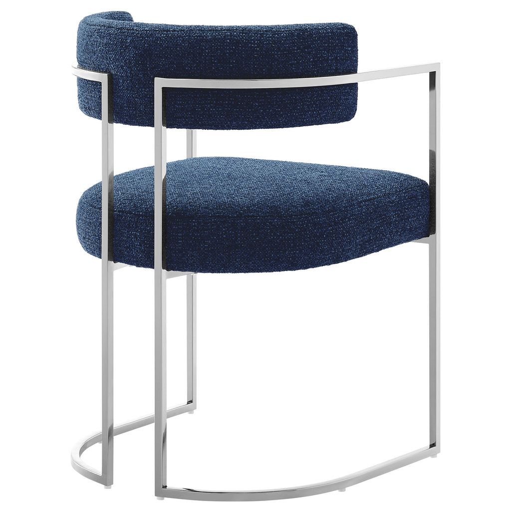 Huron Curved Back Fabric and Metal Dining Accent Chair - Silver Navy