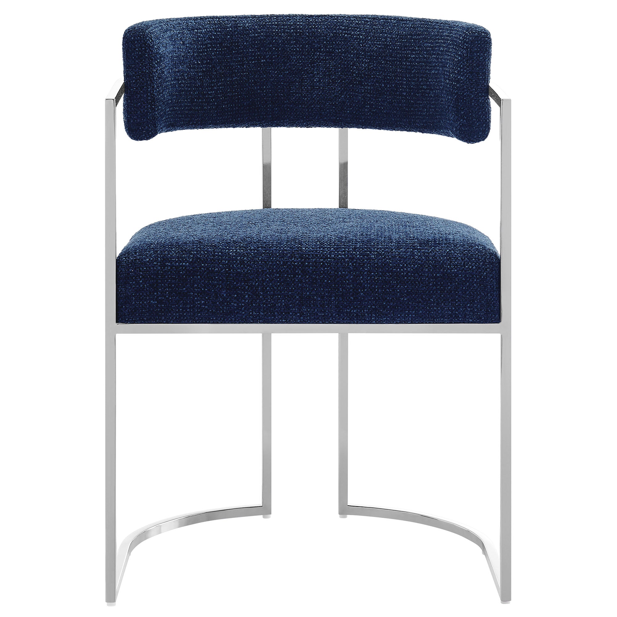 Huron Curved Back Fabric and Metal Dining Accent Chair - Silver Navy