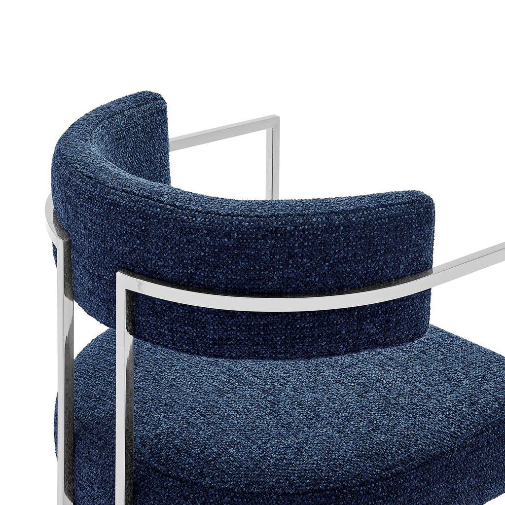 Huron Curved Back Fabric and Metal Dining Accent Chair - Silver Navy