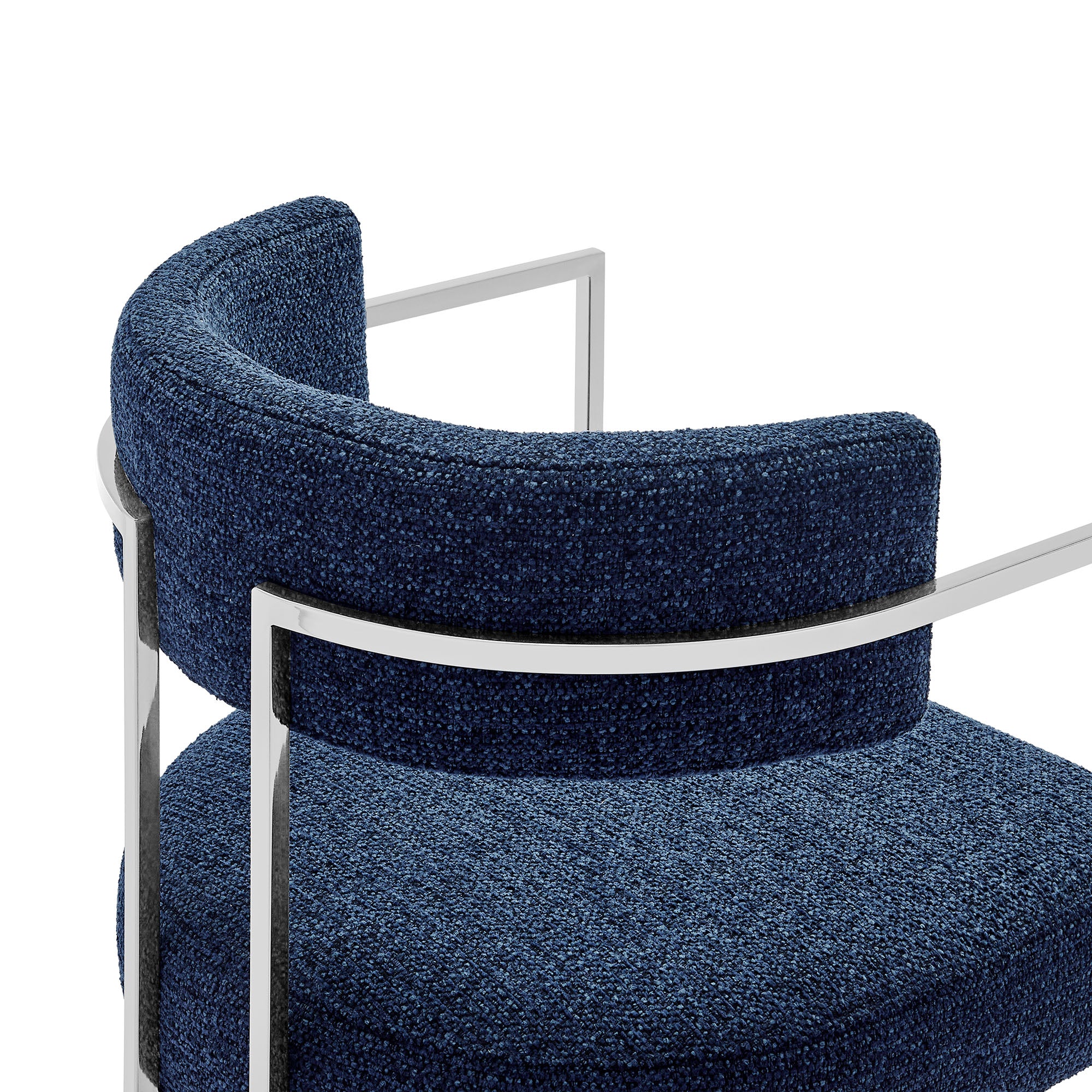 Huron Curved Back Fabric and Metal Dining Accent Chair - Silver Navy