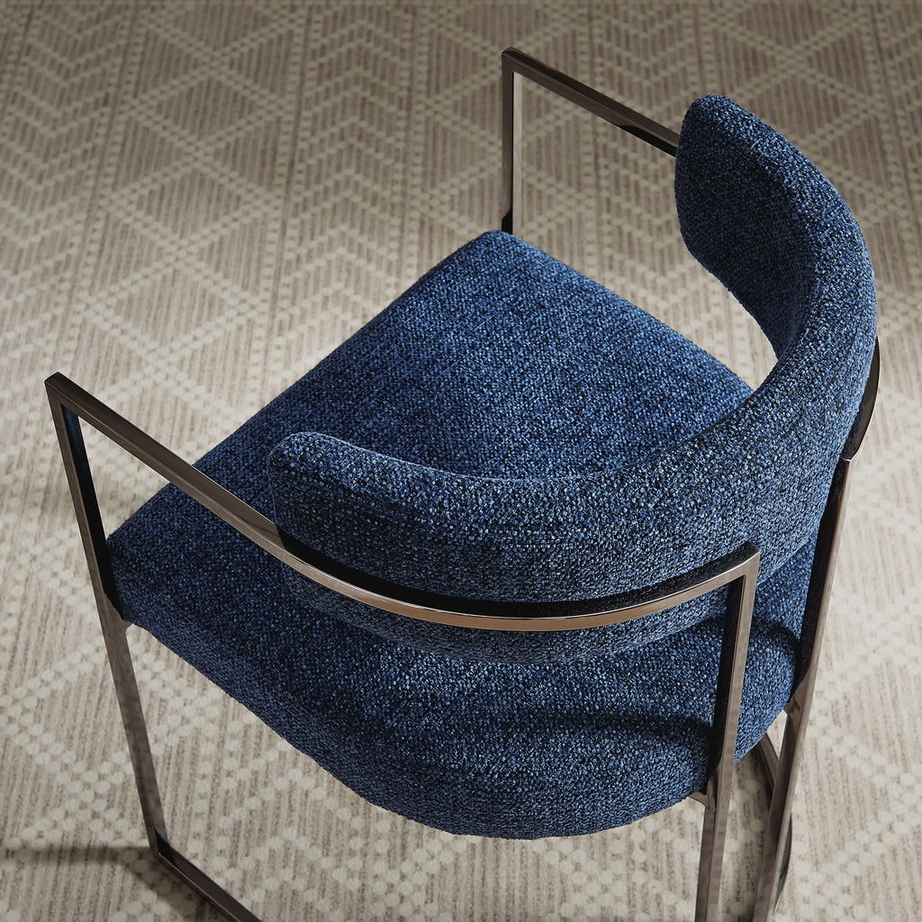 Huron Curved Back Fabric and Metal Dining Accent Chair - Silver Navy