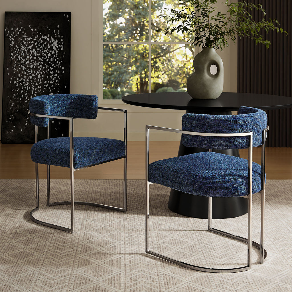 Huron Curved Back Fabric and Metal Dining Accent Chair - Silver Navy