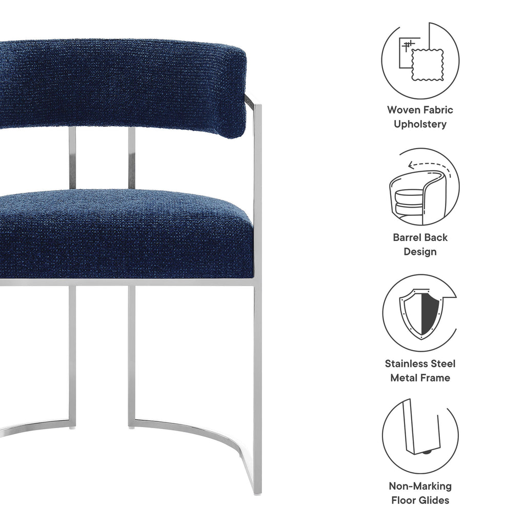 Huron Curved Back Fabric and Metal Dining Accent Chair - Silver Navy