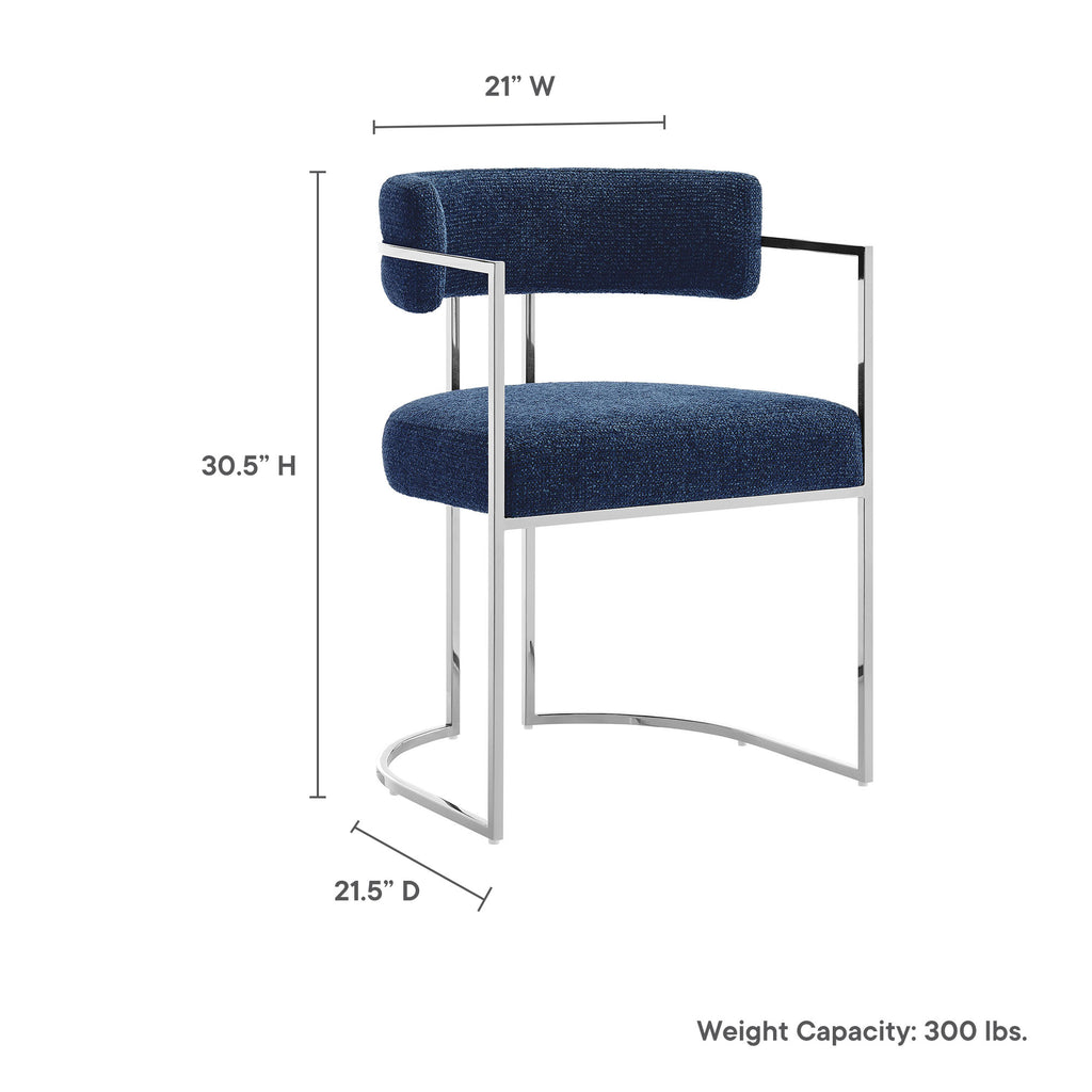 Huron Curved Back Fabric and Metal Dining Accent Chair - Silver Navy