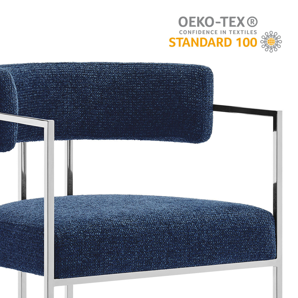 Huron Curved Back Fabric and Metal Dining Accent Chair - Silver Navy