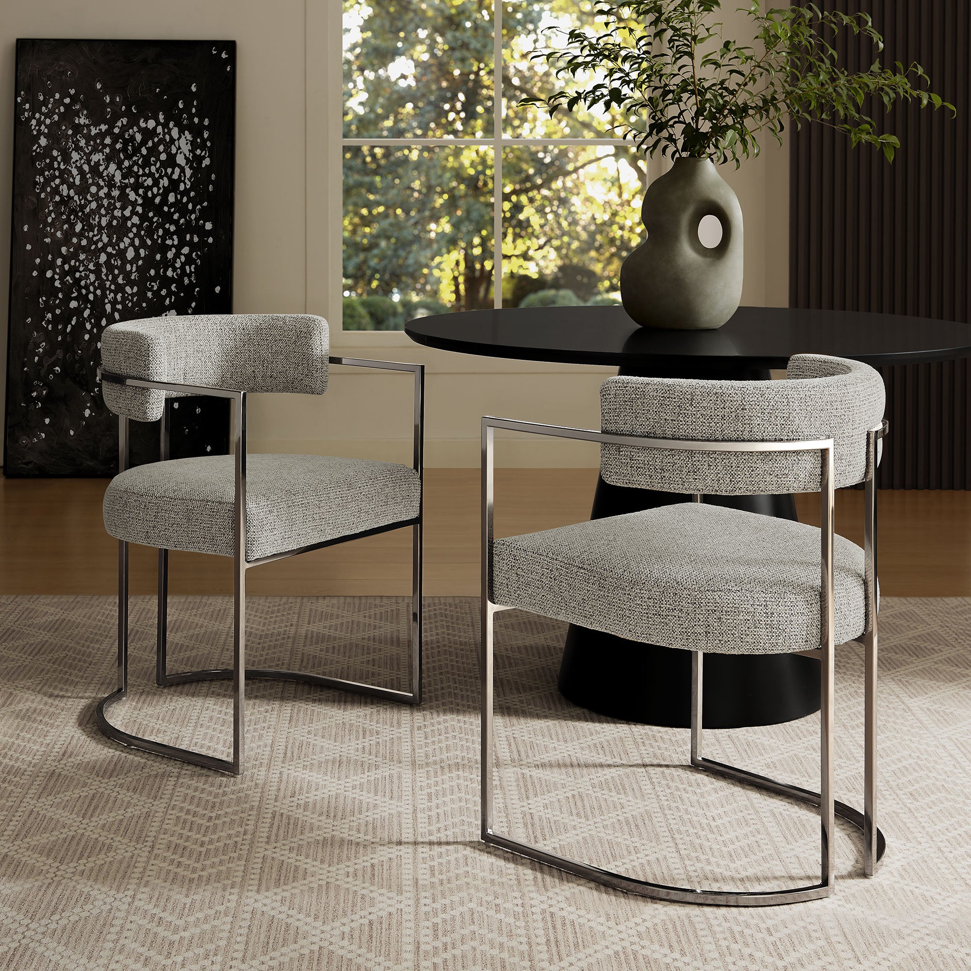Huron Curved Back Fabric and Metal Dining Accent Chair - Silver Wheat
