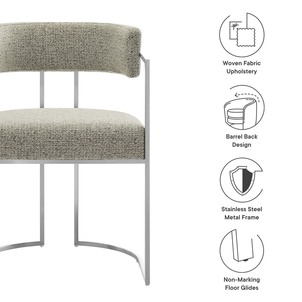 Huron Curved Back Fabric and Metal Dining Accent Chair - Silver Wheat