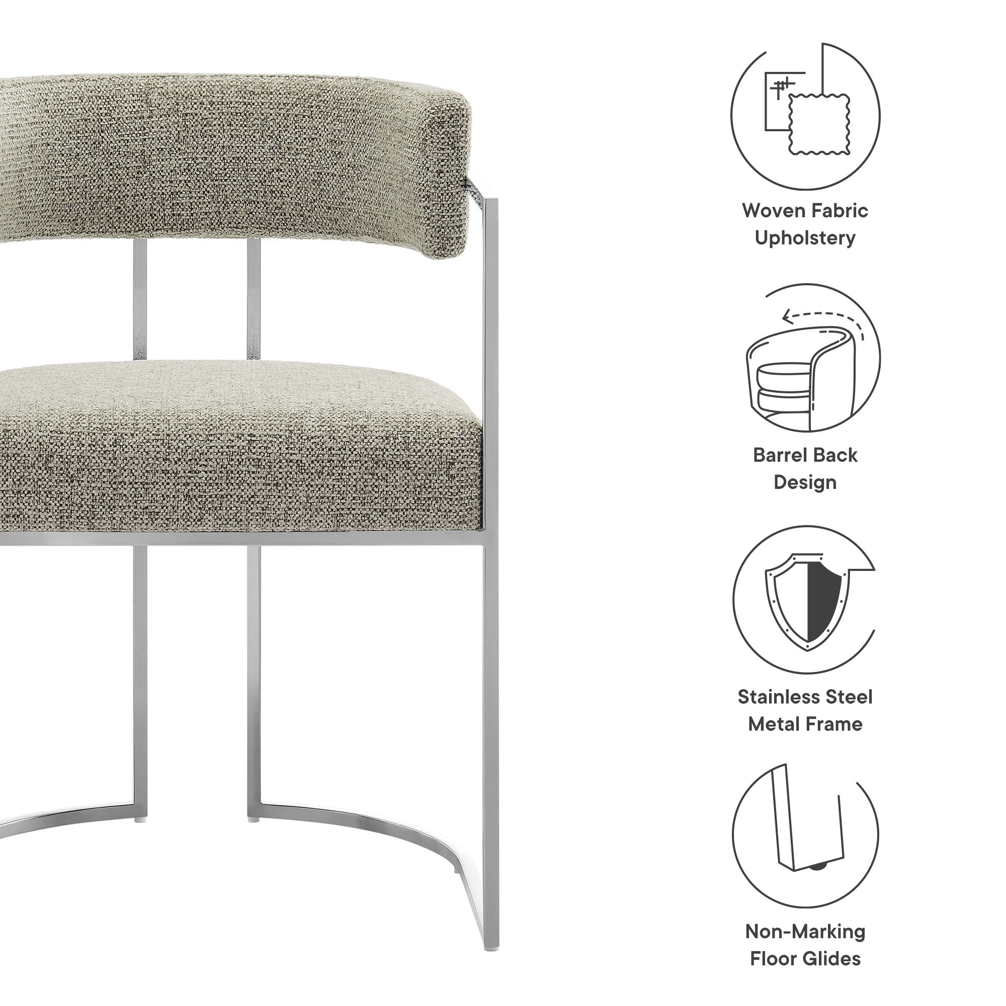Huron Curved Back Fabric and Metal Dining Accent Chair - Silver Wheat