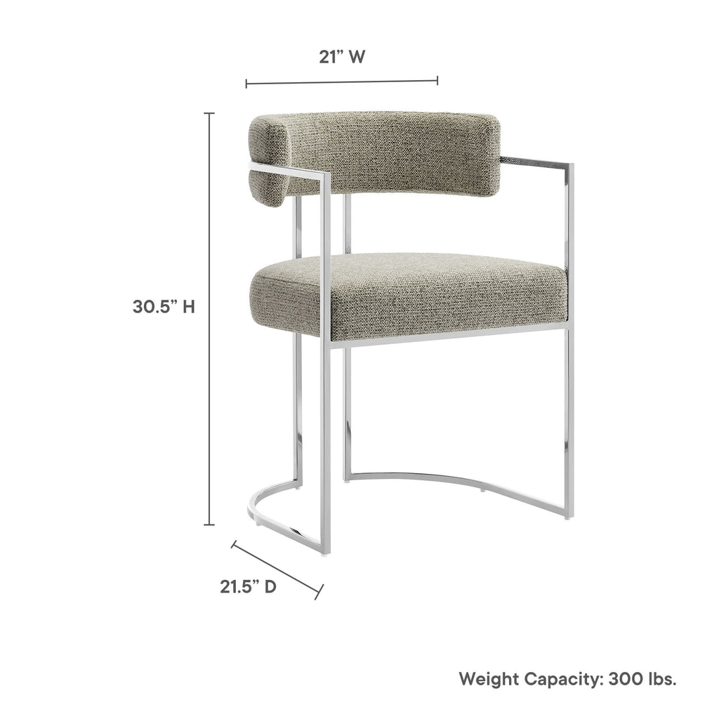 Huron Curved Back Fabric and Metal Dining Accent Chair - Silver Wheat