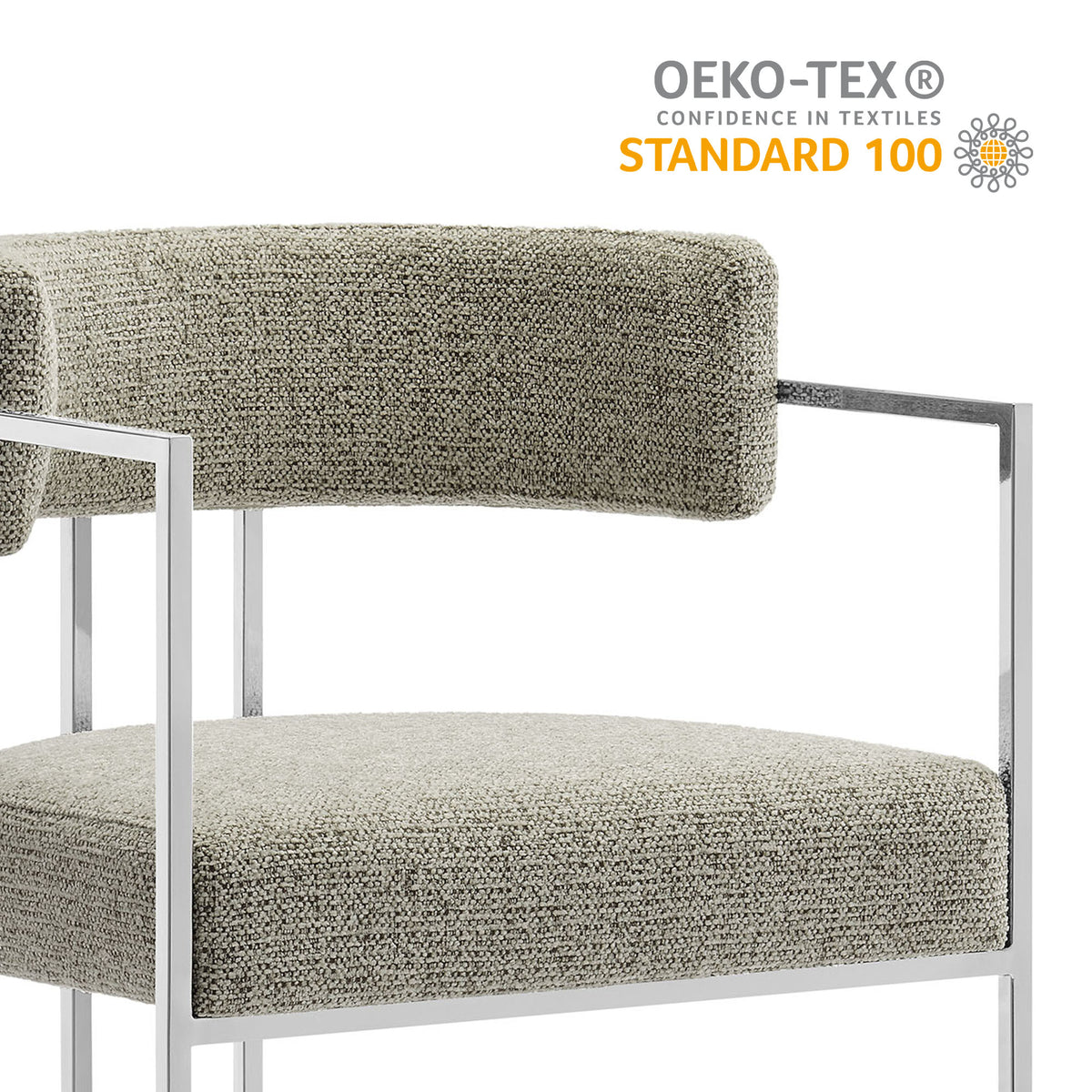 Huron Curved Back Fabric and Metal Dining Accent Chair - Silver Wheat
