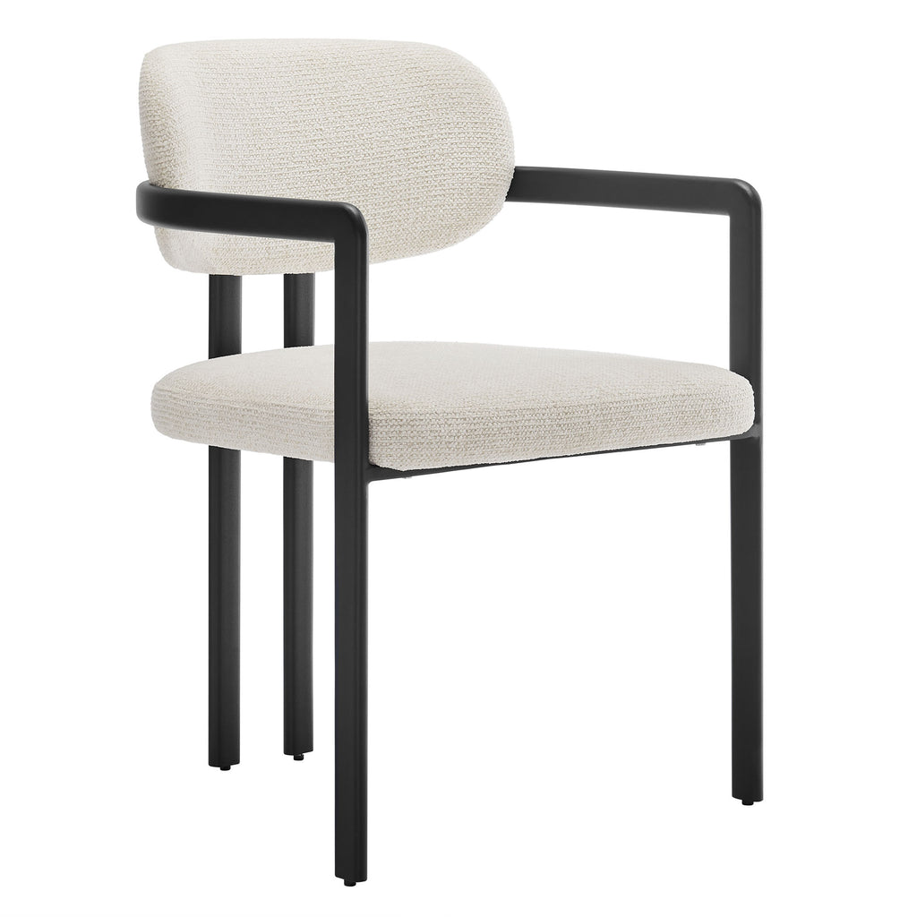 Elio Barrel Fabric and Metal Dining Chair - Black Cream