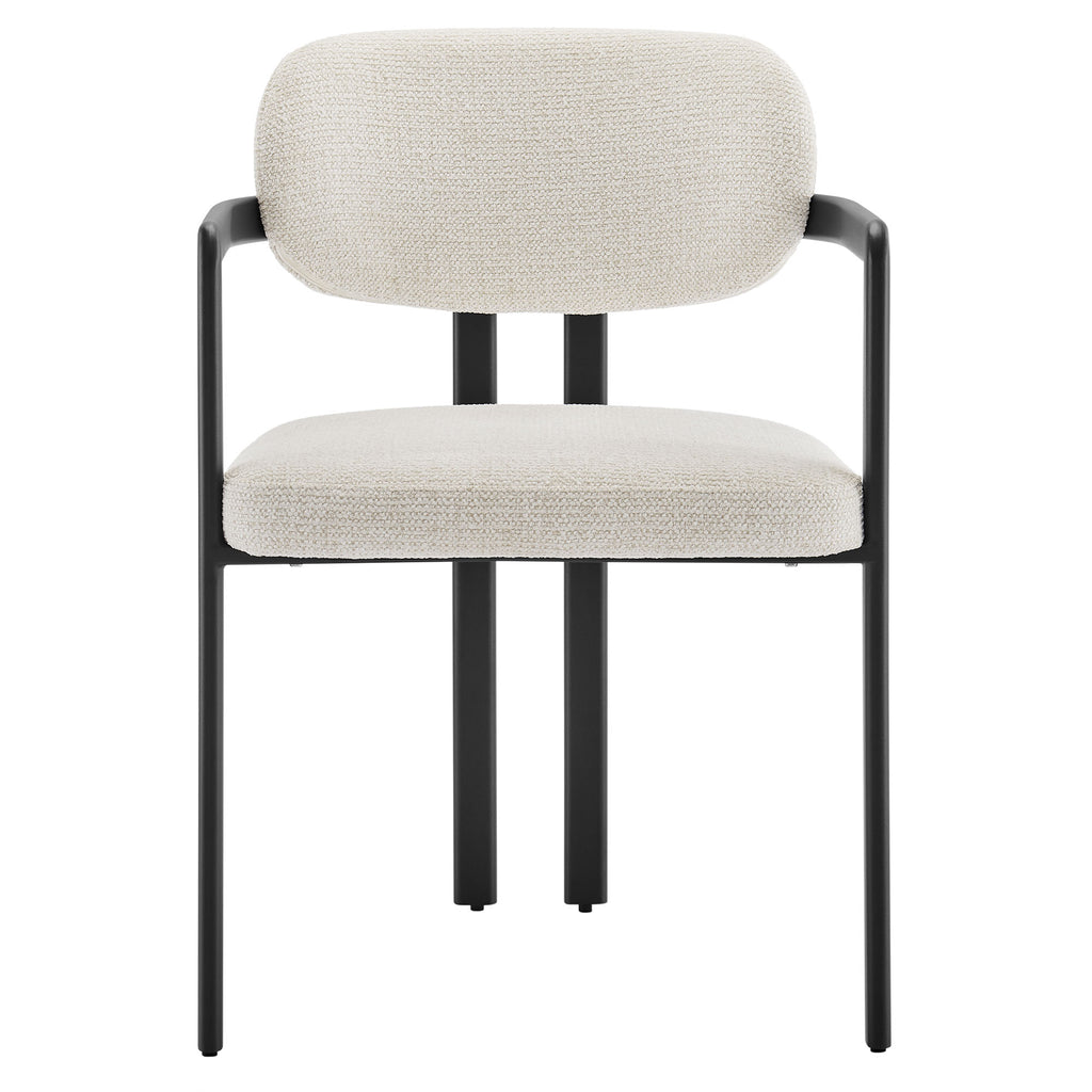 Elio Barrel Fabric and Metal Dining Chair - Black Cream