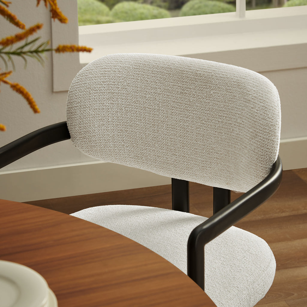Elio Barrel Fabric and Metal Dining Chair - Black Cream