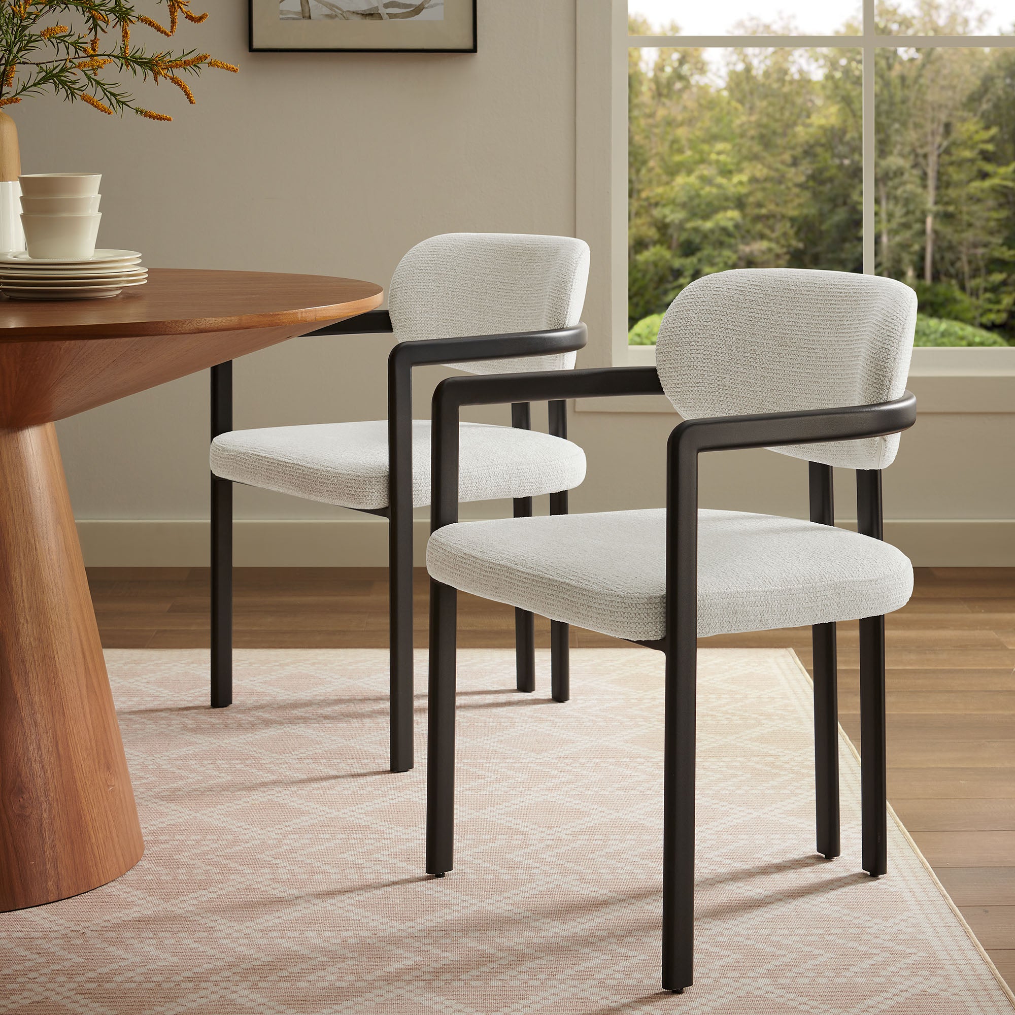 Elio Barrel Fabric and Metal Dining Chair - Black Cream