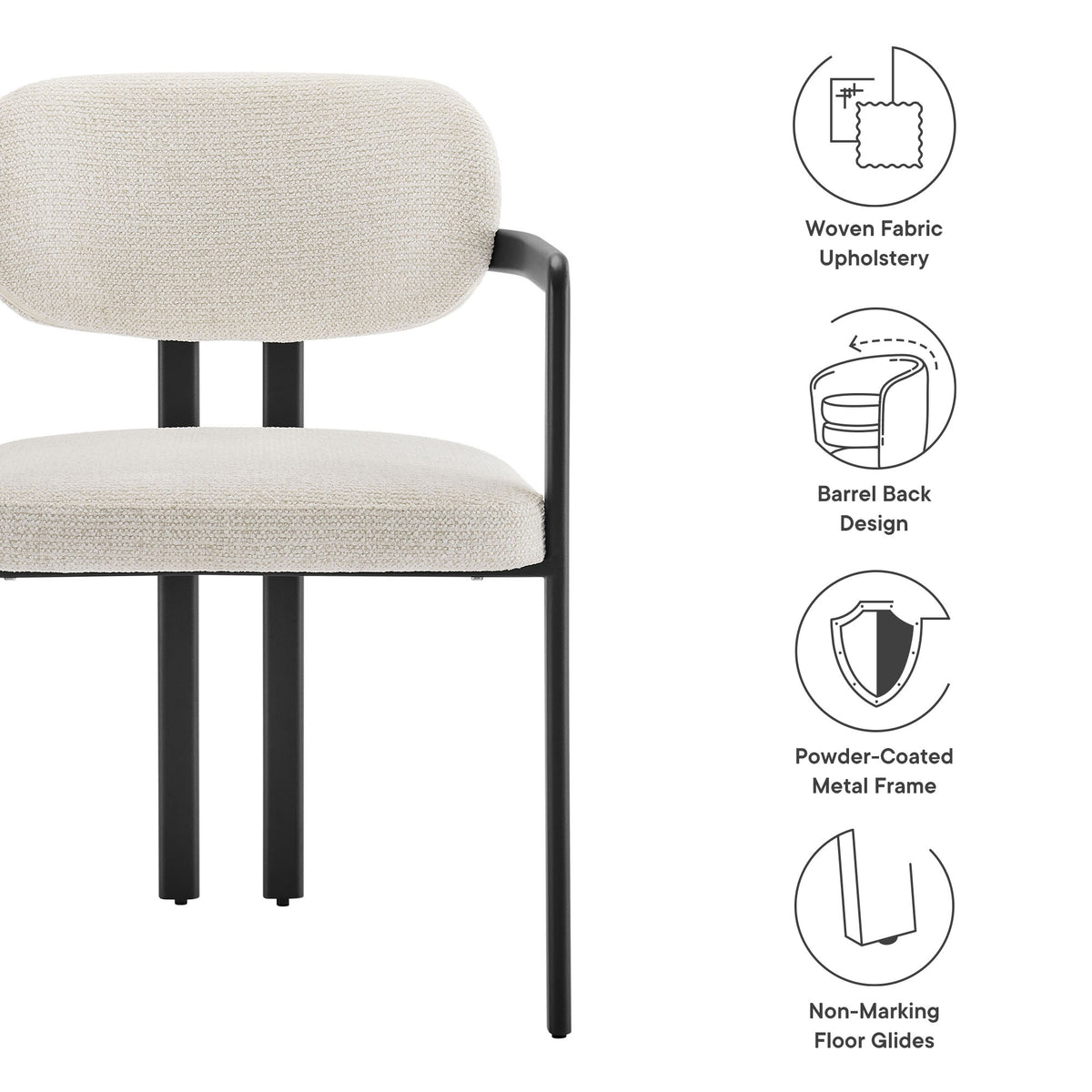 Elio Barrel Fabric and Metal Dining Chair - Black Cream