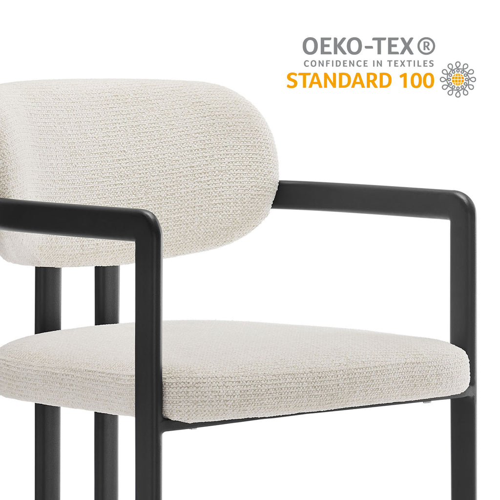 Elio Barrel Fabric and Metal Dining Chair - Black Cream