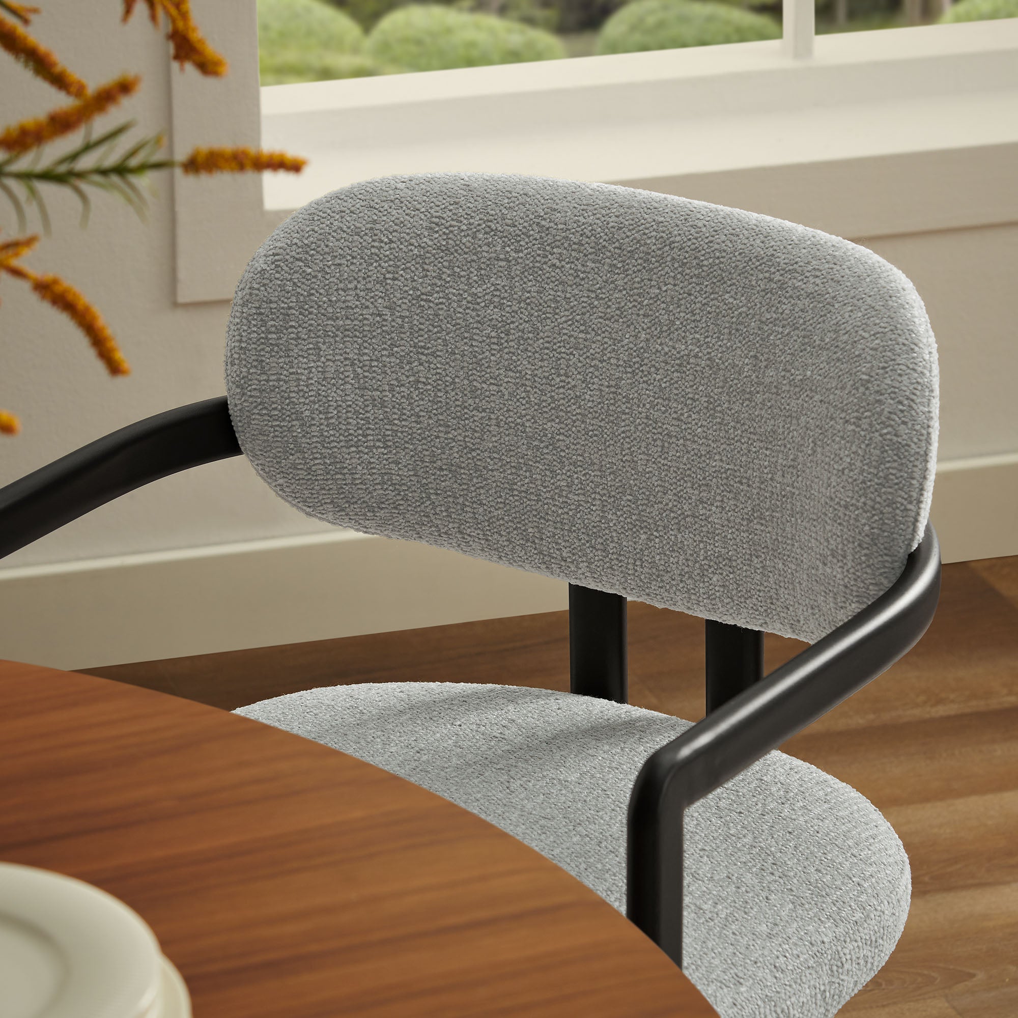 Elio Barrel Fabric and Metal Dining Chair - Black Dove Gray
