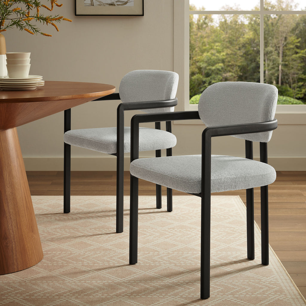 Elio Barrel Fabric and Metal Dining Chair - Black Dove Gray