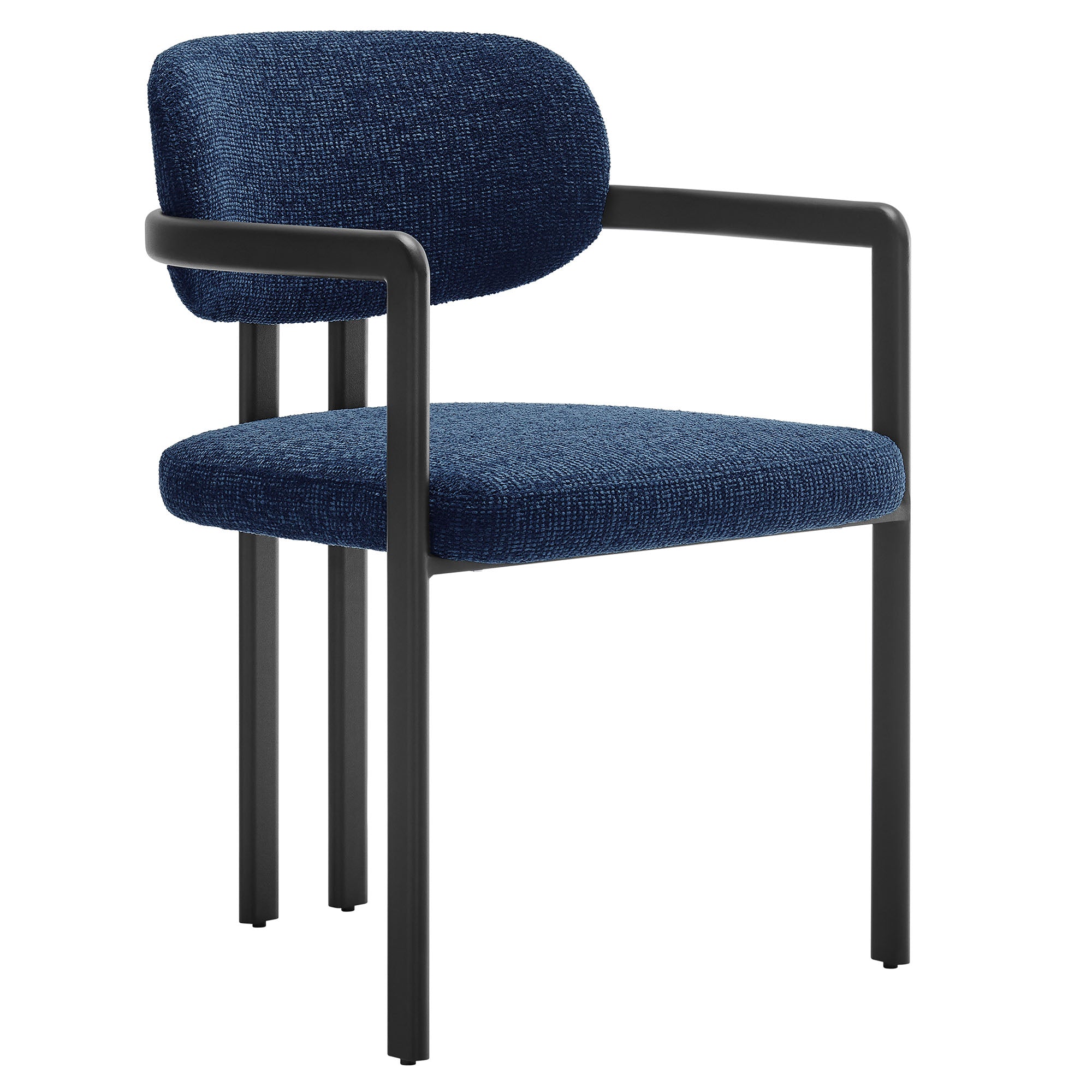Elio Barrel Fabric and Metal Dining Chair - Black Navy