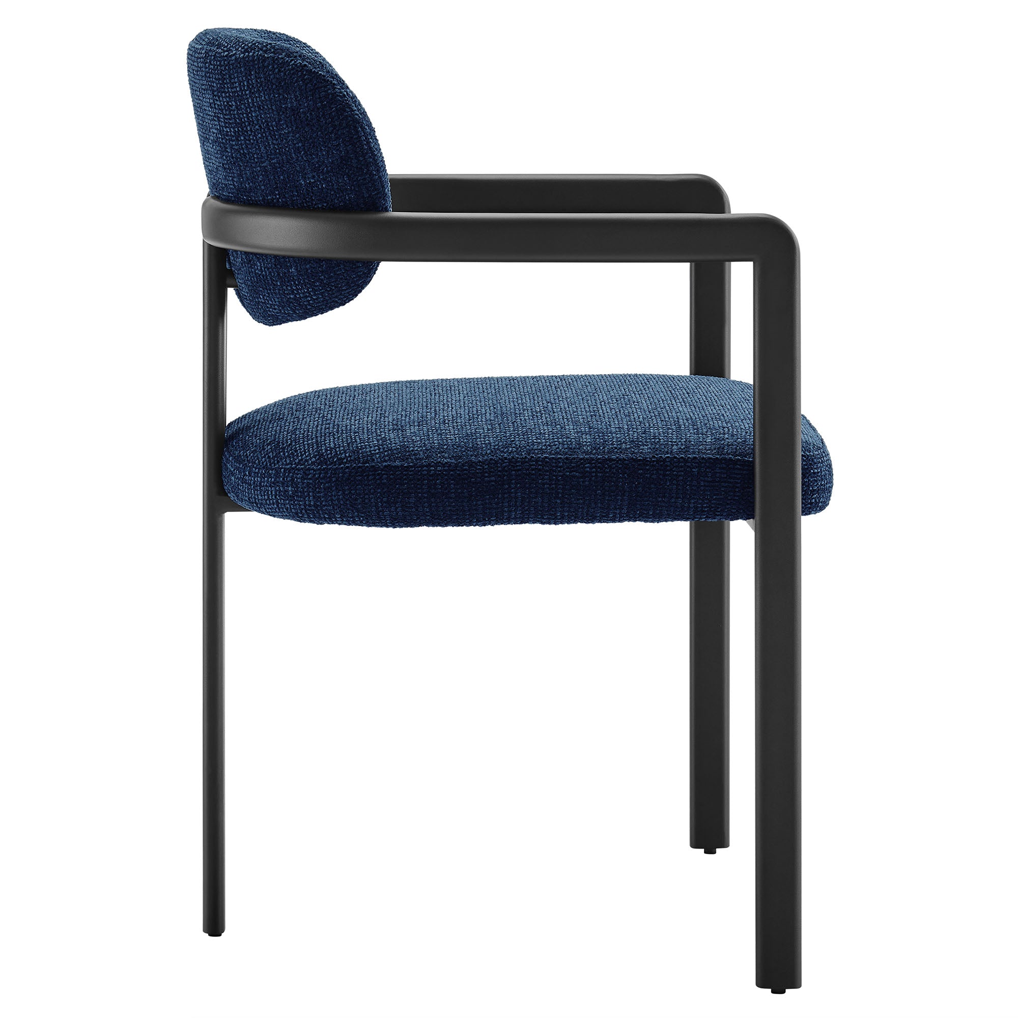 Elio Barrel Fabric and Metal Dining Chair - Black Navy