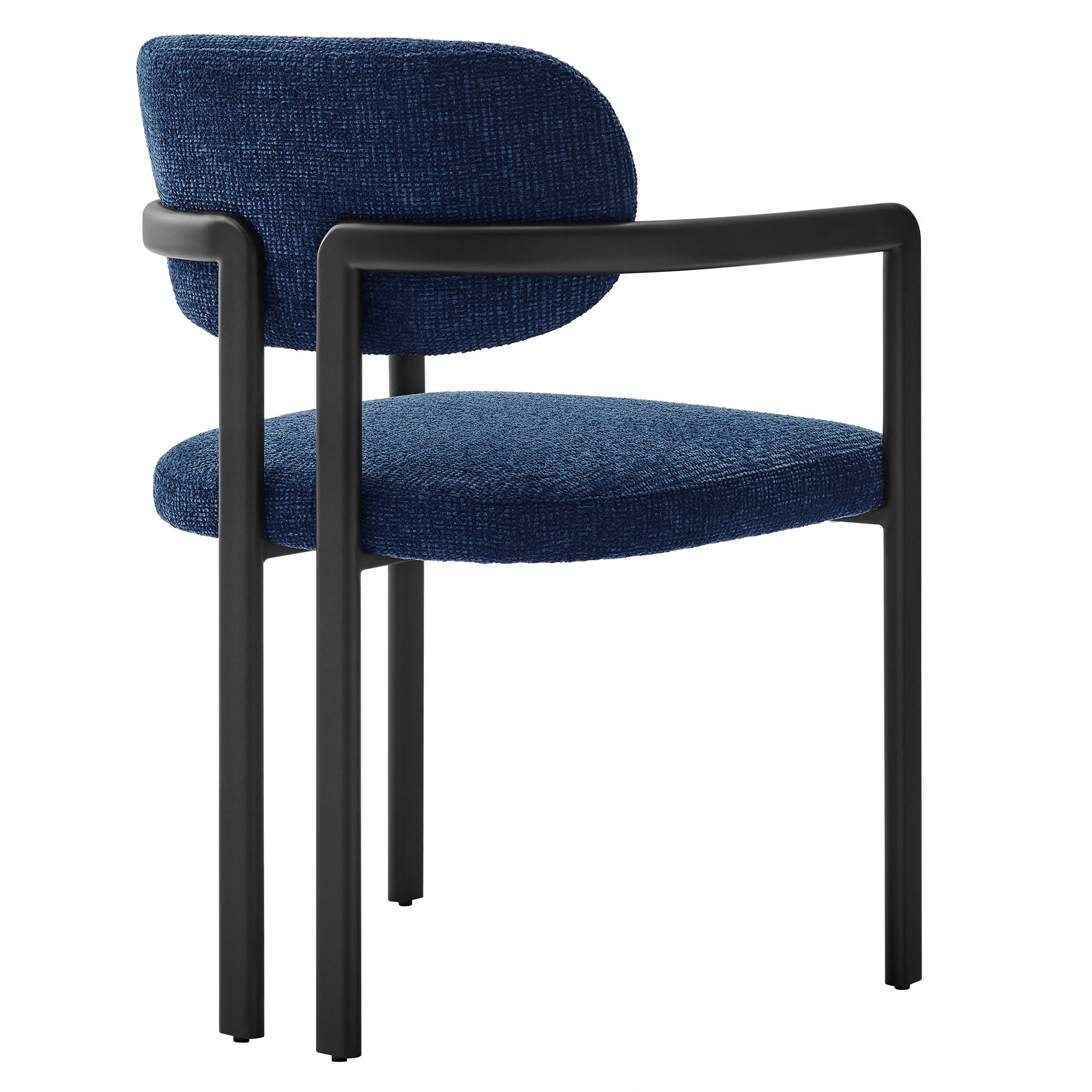 Elio Barrel Fabric and Metal Dining Chair - Black Navy