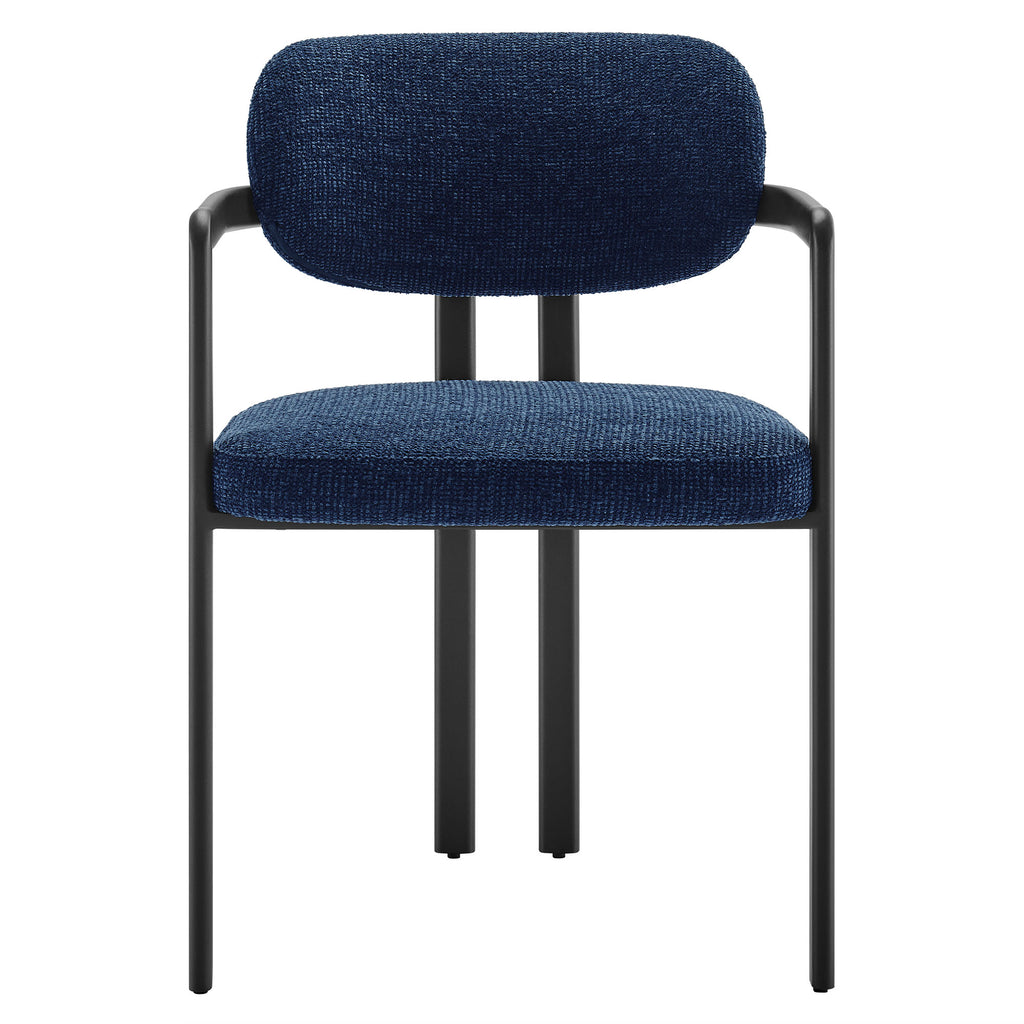 Elio Barrel Fabric and Metal Dining Chair - Black Navy