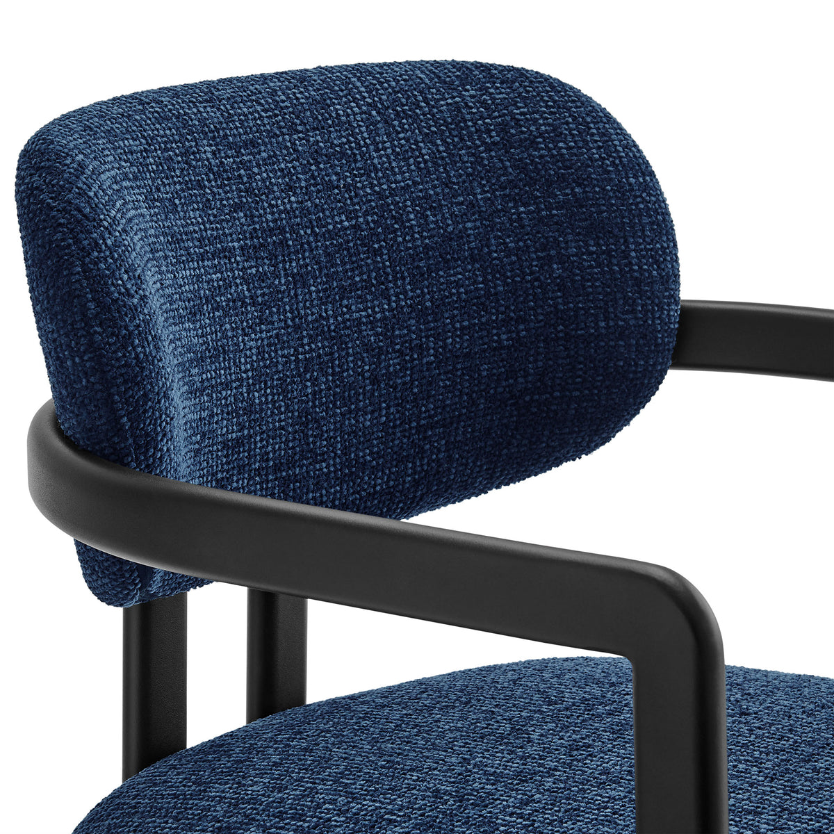 Elio Barrel Fabric and Metal Dining Chair - Black Navy