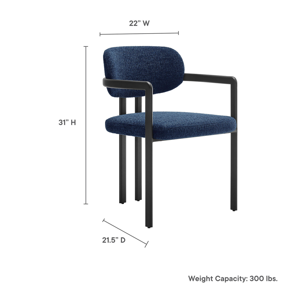 Elio Barrel Fabric and Metal Dining Chair - Black Navy