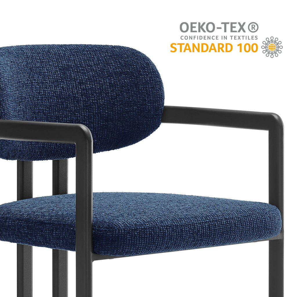 Elio Barrel Fabric and Metal Dining Chair - Black Navy