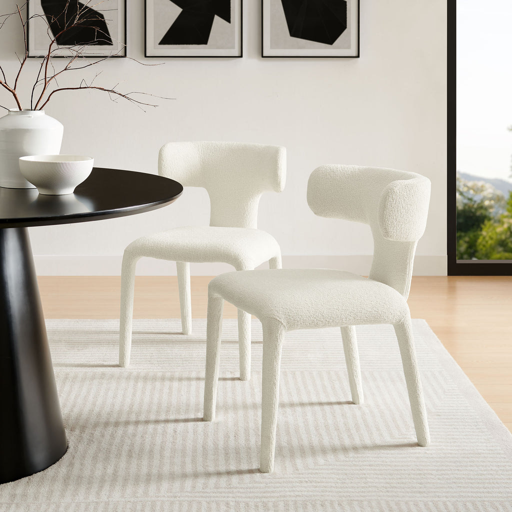 Stellan Curved Back Boucle Upholstered Dining Chair Set of 2 - Cream