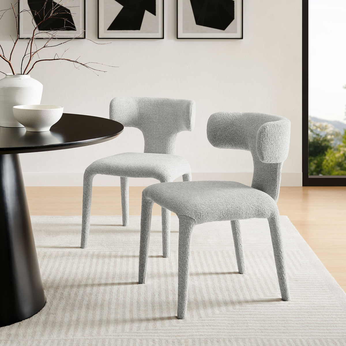 Stellan Curved Back Boucle Upholstered Dining Chair Set of 2 - Dove Gray