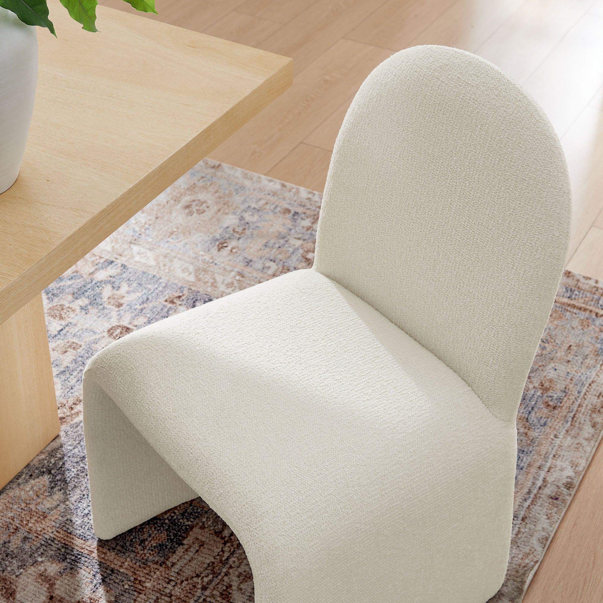 Junia Boucle Upholstered Arch Armless Dining Chair - Cream