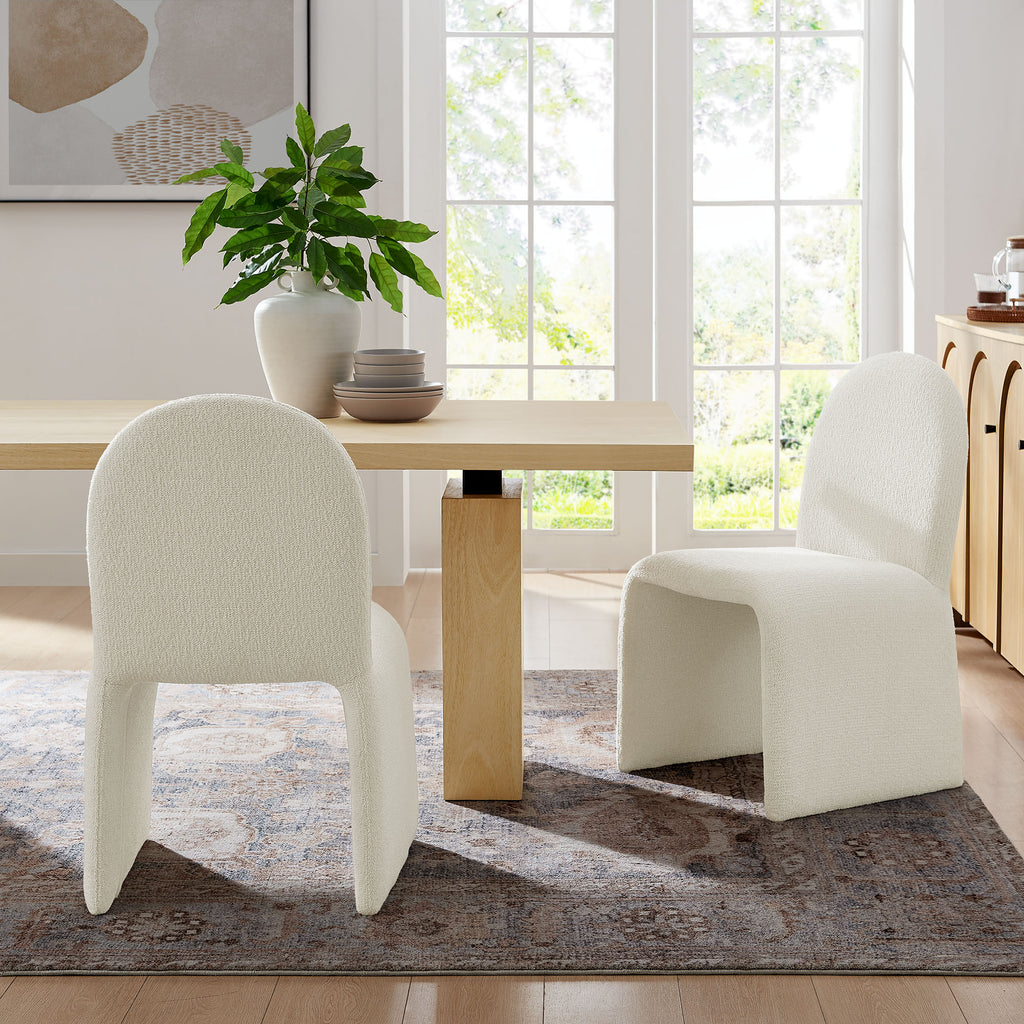 Junia Boucle Upholstered Arch Armless Dining Chair - Cream