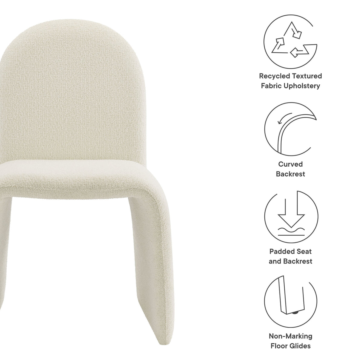 Junia Boucle Upholstered Arch Armless Dining Chair - Cream