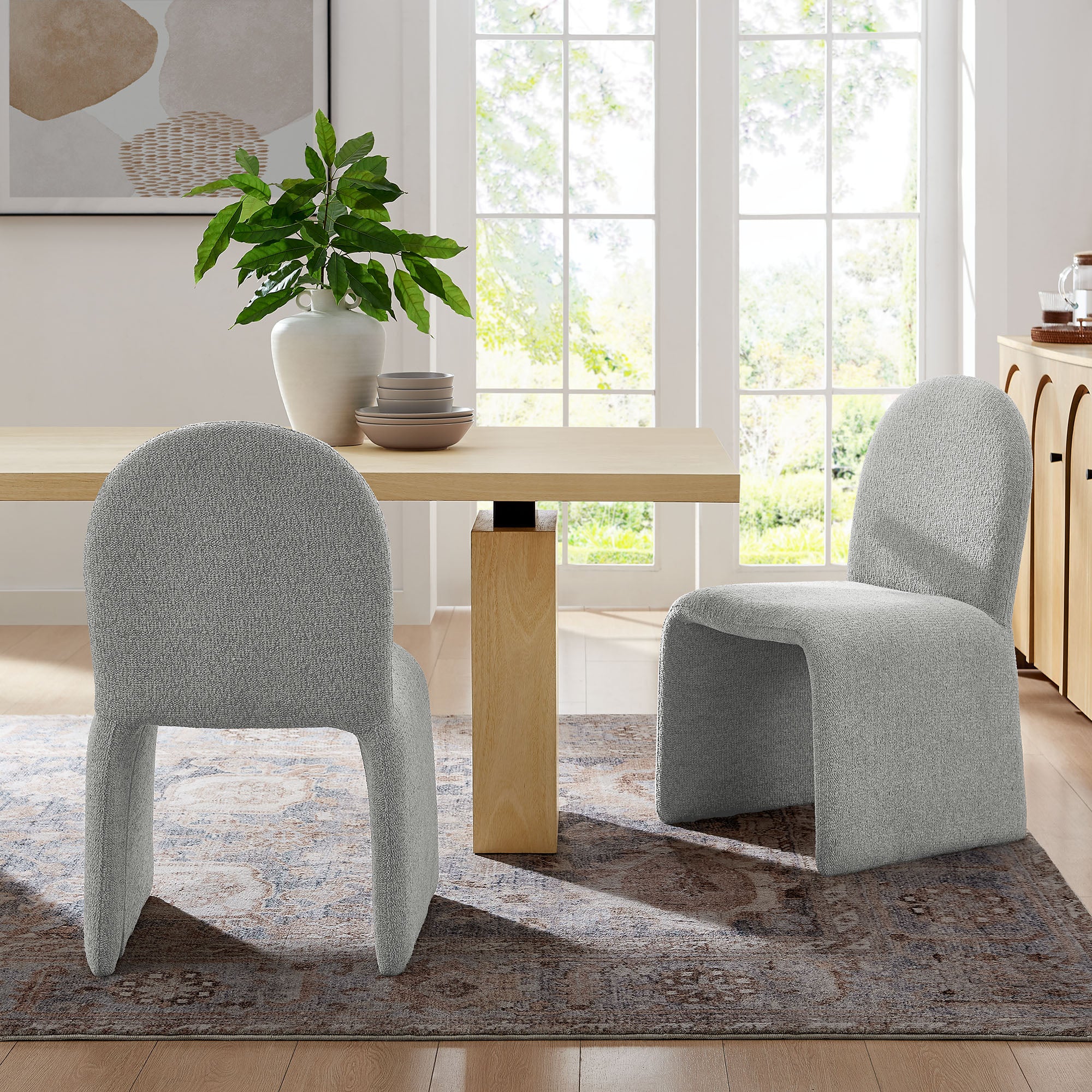 Junia Boucle Upholstered Arch Armless Dining Chair - Dove Gray