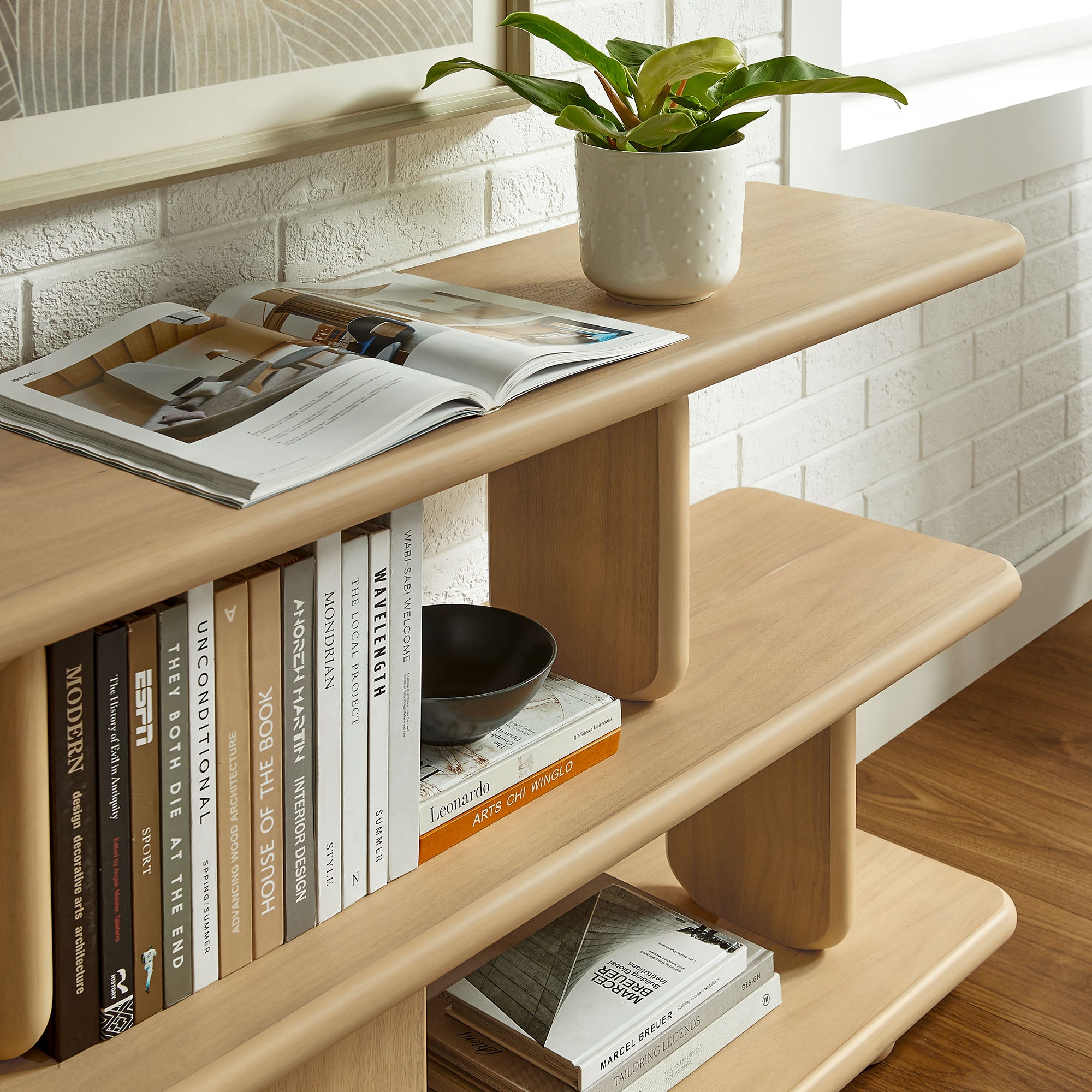 Lyle Sculptural 2-Tier Bookshelf - Natural