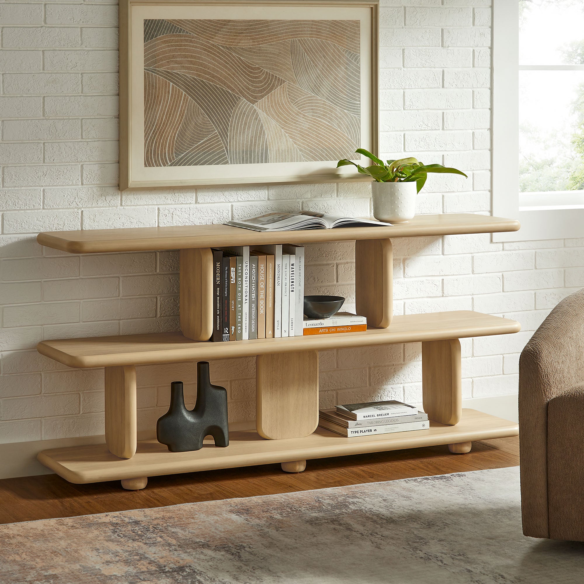 Lyle Sculptural 2-Tier Bookshelf - Natural