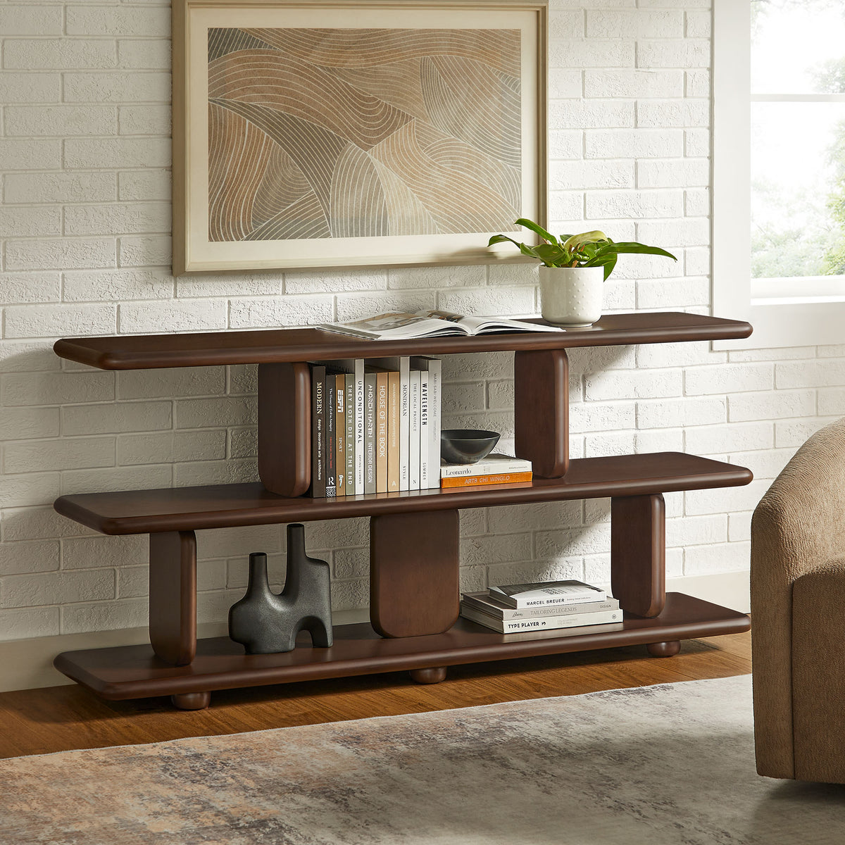 Lyle Sculptural 2-Tier Bookshelf - Walnut