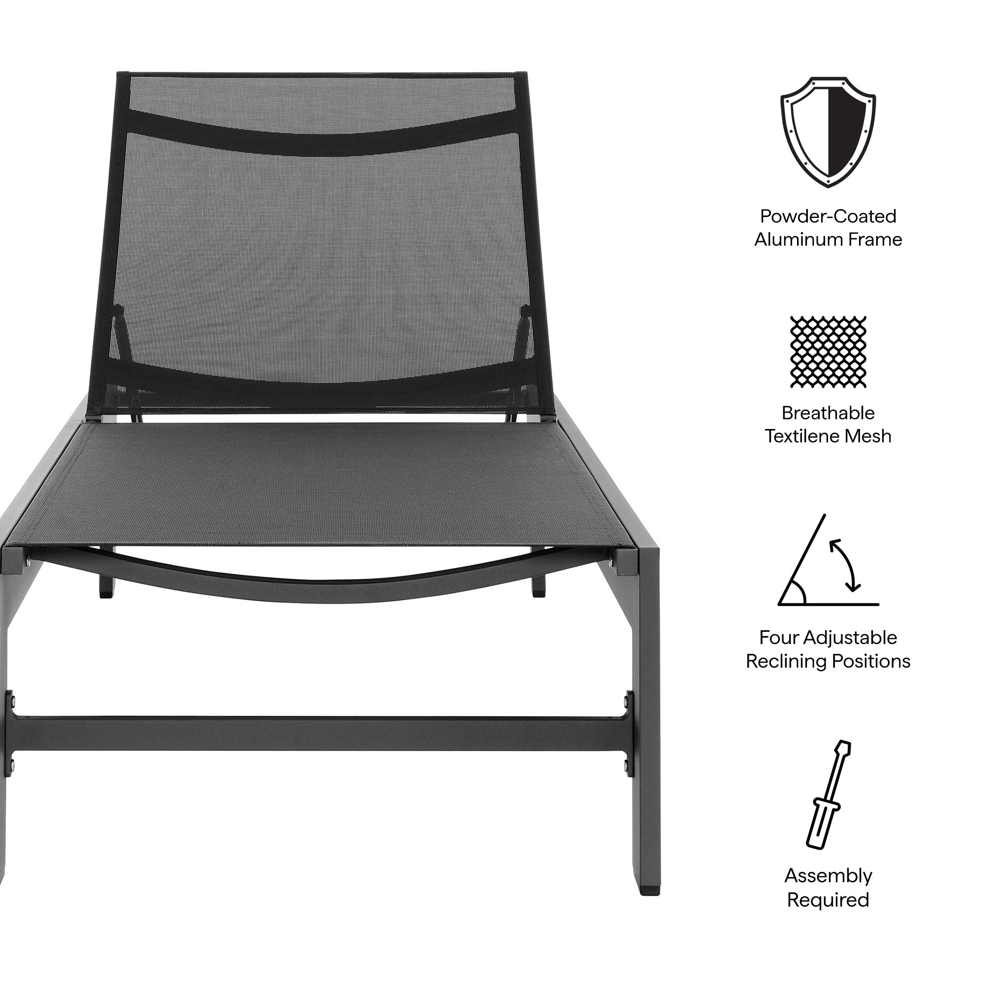 Tahoe Outdoor Patio Mesh and Aluminum Chaise Lounge - Gray